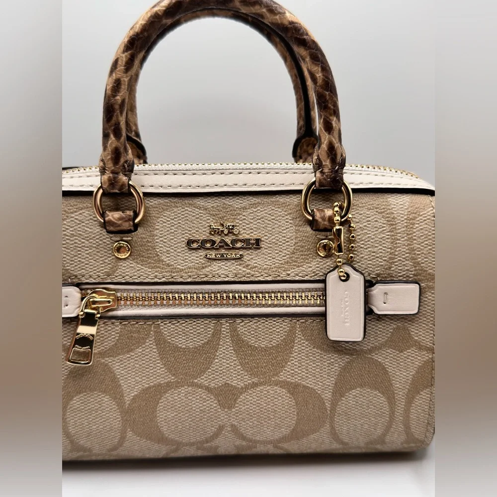 Coach NEW! Mini Rowan Signature Tan and Cream Canvas Crossbody Purse - Picture 5 of 16
